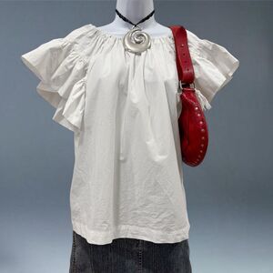 INA White Ruffle Sleeve Peasant Blouse Cotton Off Shoulder Top S
